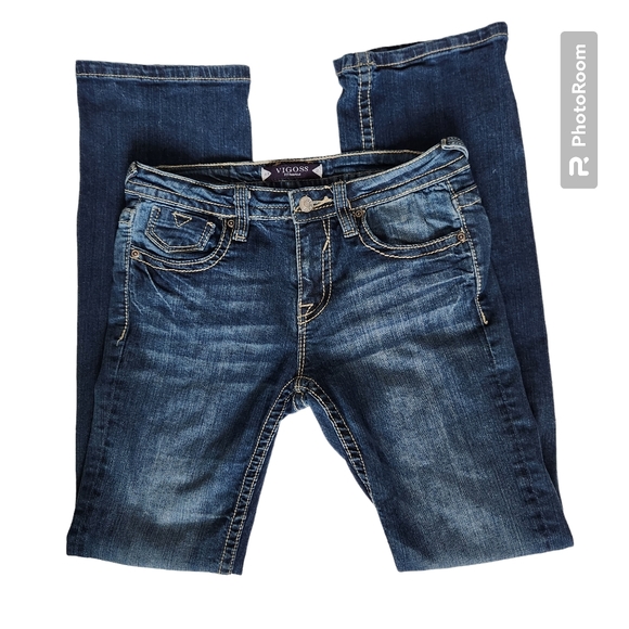 Vigoss Bootcut Blue Denim 5-Pocketed Double Stitch Embellished Womens Jeans 3/4 - Picture 3 of 12